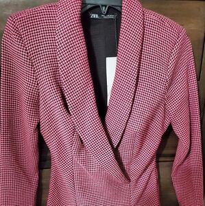 Women's pink & black plaid blazer style dress Size medium